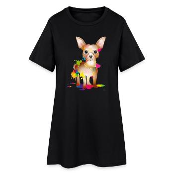 petit chihuahua chien et tache de peinture - Robe T-shirt Femme - noir - Devant
