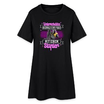 Staplerfahrerin - Frauen T-Shirt-Kleid - Schwarz - Vorne