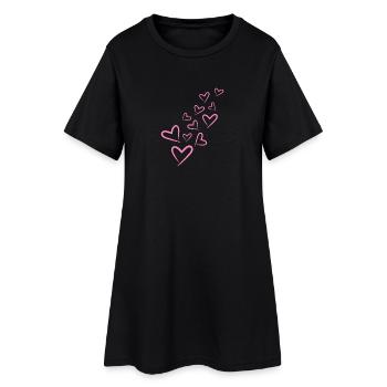 Heart Heart Pattern Pink - Women’s T-Shirt Dress - black - Front