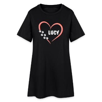 Coeur avec empreintes de pattes et prénom Lucy - Robe T-shirt Femme - noir - Devant