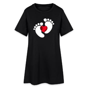 Bébé Pieds Bébé Enceinte Coeur - Robe T-shirt Femme - noir - Devant