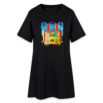 Cartables colorés avec accessoires scolaires - Robe T-shirt Femme - noir - Devant