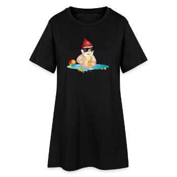 Gartenzwerg im Swimmingpool oder Meer und Getränk - Frauen T-Shirt-Kleid - Schwarz - Vorne