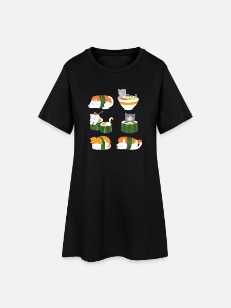 Sushi Katze Japan Anime Kawaii - Frauen T-Shirt-Kleid - Schwarz