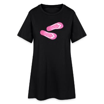 Flip Flop pantoufles peluche fourrure moelleux rose rose - Robe T-shirt Femme - noir - Devant