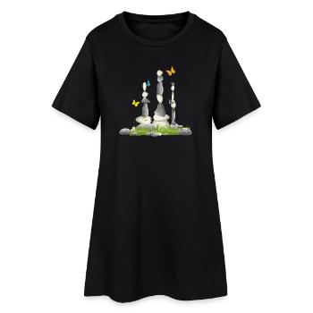 three stone towers on a meadow with insects - Women’s T-Shirt Dress - black - Front