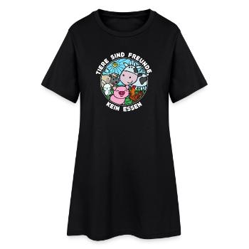 Schwein Kuh Vegan Statement Tierlieb - Frauen T-Shirt-Kleid - Schwarz - Vorne