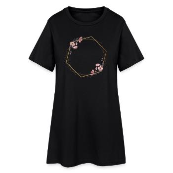 Geometric elegance with pink flowers - Women’s T-Shirt Dress - black - Front
