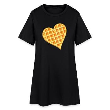goldbraune Waffel in Herz Form mit Puderzucker - Frauen T-Shirt-Kleid - Schwarz - Vorne