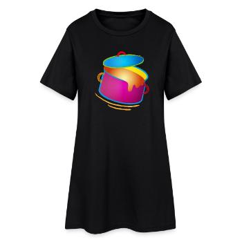 knallig bunter Kochtopf mit Deckel - Frauen T-Shirt-Kleid - Schwarz - Vorne