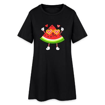Wassermelone Obst Kawaii - Frauen T-Shirt-Kleid - Schwarz - Vorne