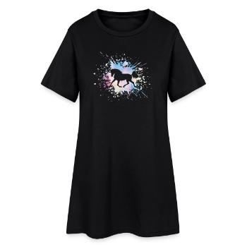 Pferde Grafik Pferdemotiv Bunt Pferdefan Geschenk - Frauen T-Shirt-Kleid - Schwarz - Vorne