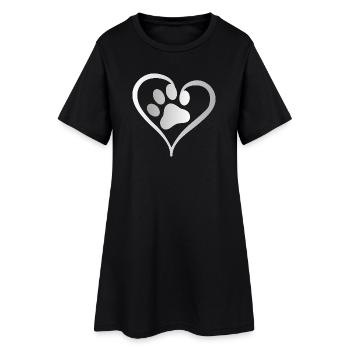 Katze mit Pfote in Herz Pfodenherz Pfotenherz - Frauen T-Shirt-Kleid - Schwarz - Vorne
