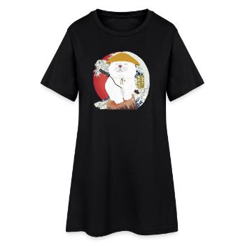 Chat samouraï assis sur le bois - Robe T-shirt Femme - noir - Devant