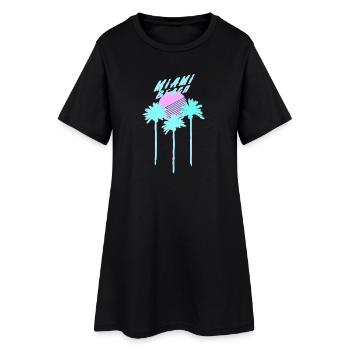 Miami Beach 80's Retro Palmen - Frauen T-Shirt-Kleid - Schwarz - Vorne