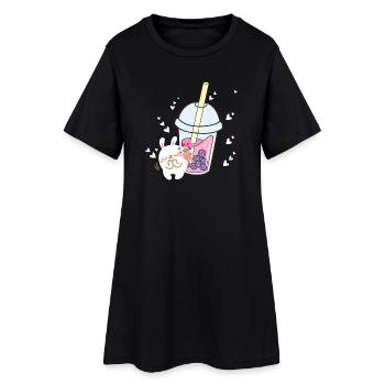Cœurs de lapin au thé bulle Kawaii - Robe T-shirt Femme - noir - Devant