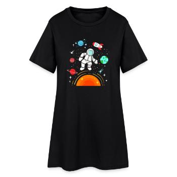 Astronaut Planeten Weltraum - Frauen T-Shirt-Kleid - Schwarz - Vorne