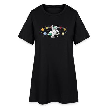 Astronaut Weltraum Planeten - Frauen T-Shirt-Kleid - Schwarz - Vorne