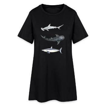 Trio de requins: requin marteau, baleine, mako - Robe T-shirt Femme - noir - Devant