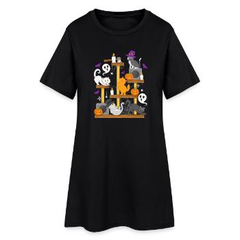 Halloween Katzen Halloween-Kostüm - Frauen T-Shirt-Kleid - Schwarz - Vorne