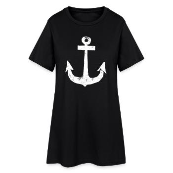 Anker | Anchor | Vintage | Weiss - Frauen T-Shirt-Kleid - Schwarz - Vorne