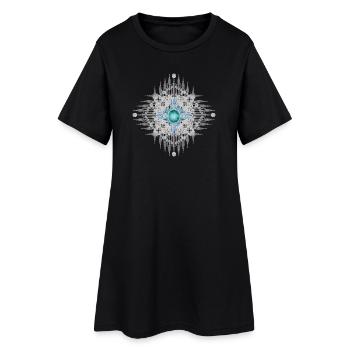 Kunstvolles Ethno Ornament mit leuchtendem Türkis - Frauen T-Shirt-Kleid - Schwarz - Vorne
