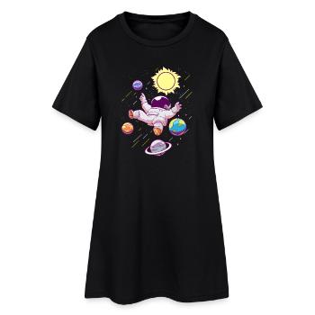 Astronaut Planeten - Frauen T-Shirt-Kleid - Schwarz - Vorne