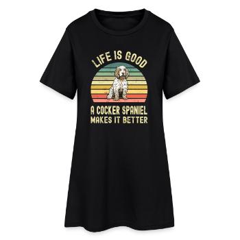 Hund Cocker Spaniel - Frauen T-Shirt-Kleid - Schwarz - Vorne