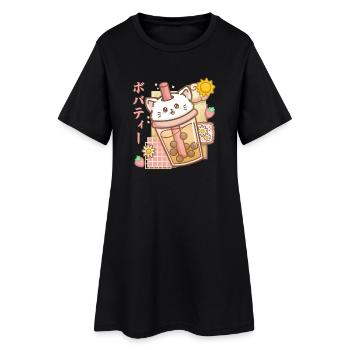 Boba Tea Katze Bubble Tea Anime Kawaii - Frauen T-Shirt-Kleid - Schwarz - Vorne