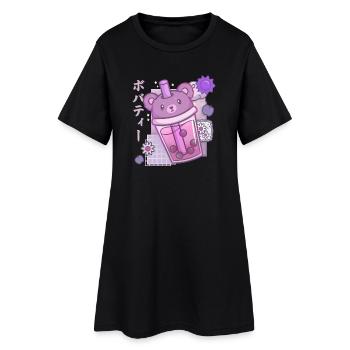 Bear Boba Tea Anime Kawaii - Frauen T-Shirt-Kleid - Schwarz - Vorne