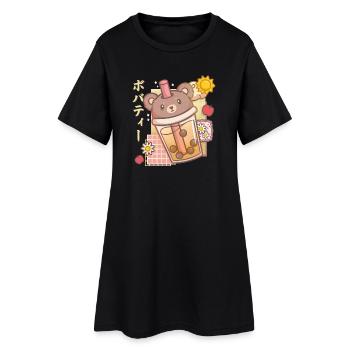 Bear Boba Tea Bubble Tea Anime Kawaii - Frauen T-Shirt-Kleid - Schwarz - Vorne