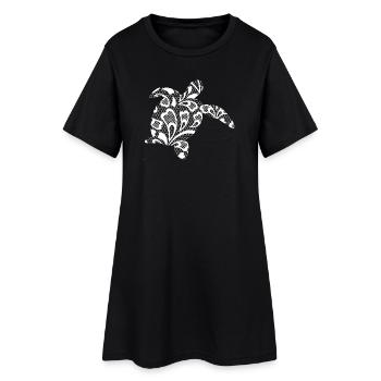 Meeresschildkröte in weißer Spitze. - Frauen T-Shirt-Kleid - Schwarz - Vorne