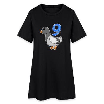 9 ans - 9ème anniversaire - motif oiseau pigeon - Robe T-shirt Femme - noir - Devant