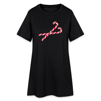 two bright red & white striped candy canes - Women’s T-Shirt Dress - black - Front