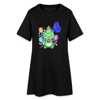 4 ans - Dinosaures - Cadeau de 4ème anniversaire - Robe T-shirt Femme - noir - Devant