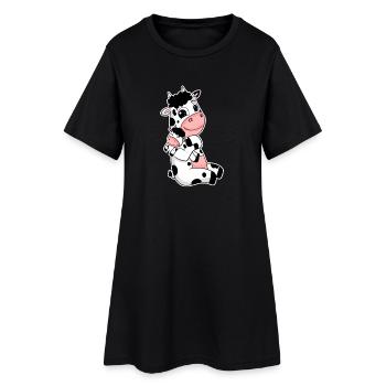 Famille vache - Vache avec bébé - Motif vache - Robe T-shirt Femme - noir - Devant