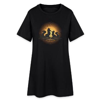 Romantische Fuchs-Silhouette im Mondschein - Frauen T-Shirt-Kleid - Schwarz - Vorne