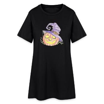 Citrouille aquarelle avec chapeau de sorcière - Robe T-shirt Femme - noir - Devant