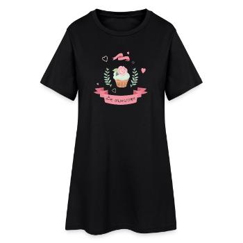 pastel cupcake roses heart awesome darling pink - Women’s T-Shirt Dress - black - Front