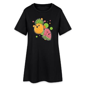 Ananas Wassermelone Kawaii - Frauen T-Shirt-Kleid - Schwarz - Vorne