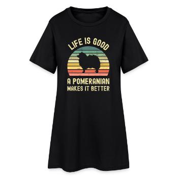 Hund Pomeranian - Frauen T-Shirt-Kleid - Schwarz - Vorne