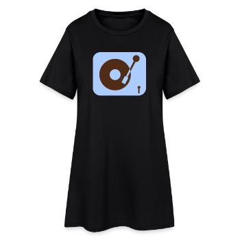Retro T-Shirt Vinyl - Plattenspieler - Frauen T-Shirt-Kleid - Schwarz - Vorne