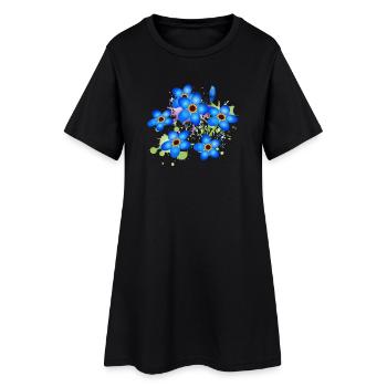 graffiti bleu vif oublie-moi-pas - Robe T-shirt Femme - noir - Devant