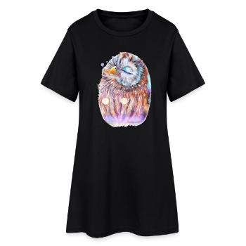 Eule - Frauen T-Shirt-Kleid - Schwarz - Vorne