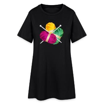 trois boules de laine colorées avec des aiguilles à tricoter - Robe T-shirt Femme - noir - Devant