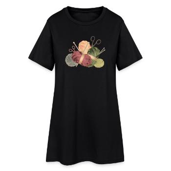 Wollknäuel & Stricknadeln mit Scheren - Frauen T-Shirt-Kleid - Schwarz - Vorne