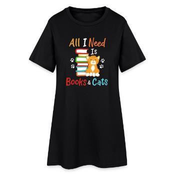 Buch Katze Bücher und Katzen - Frauen T-Shirt-Kleid - Schwarz - Vorne
