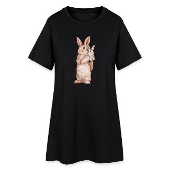 Lapin Lapin Floppy Oreille Lapin de Pâques Lapin Maman - Robe T-shirt Femme - noir - Devant