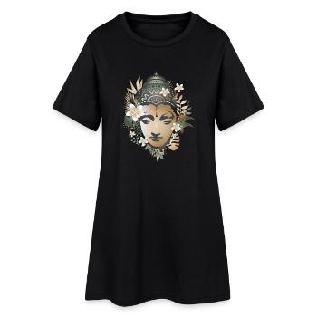 wunderschönes floral geschmücktes Buddha Porträt - Frauen T-Shirt-Kleid - Schwarz - Vorne
