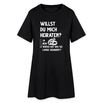 Geschenk zur Verlobung Willst du mich Heiraten - Frauen T-Shirt-Kleid - Schwarz - Vorne